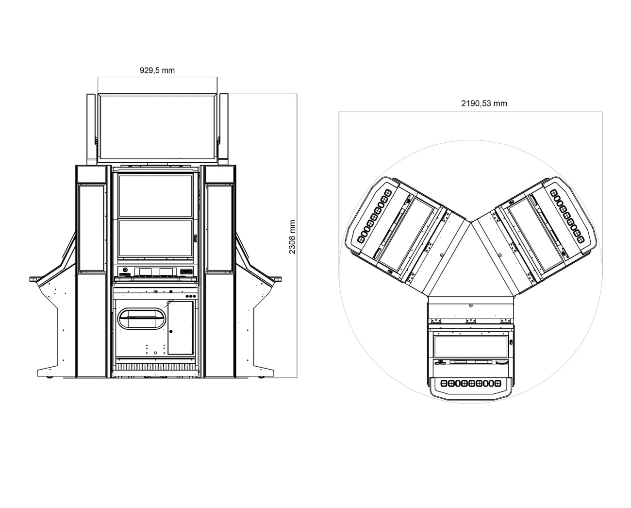 Las medidas del mueble GiStar HD en isla de NOVOMATIC