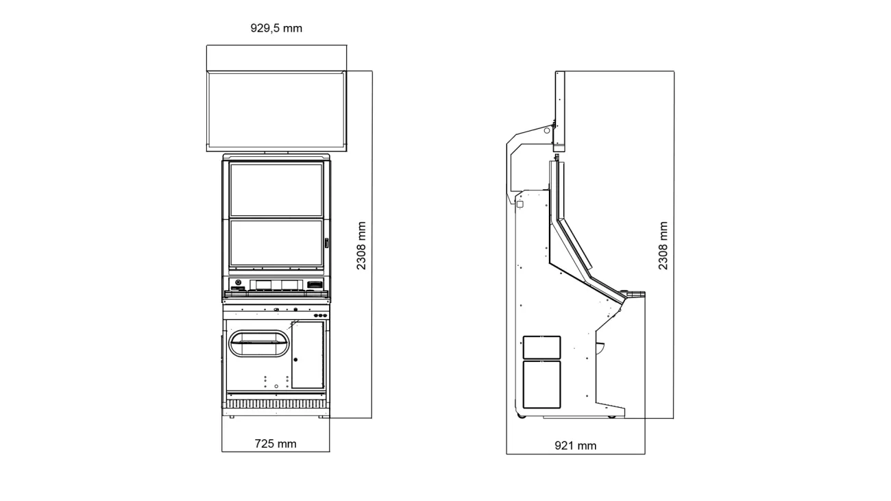 Medidas del mueble individual GiStar HD para salón de NOVOMATIC