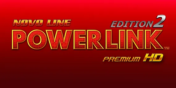 Logo NOVO LINE Power Link Edition 2 sobre fondo rojo de NOVOMATIC