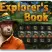 Logo del juego Explorer's Book con el explorador en camisa naranja