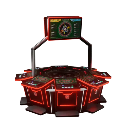 Mueble Compact de ruleta Lotus NOVOMATIC con la iluminación LED en rojo.